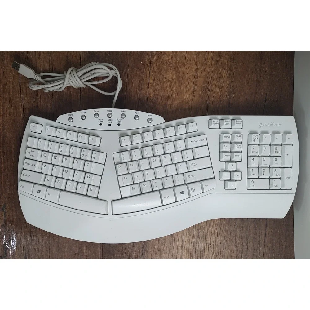 Perixx PERIBOARD-512 Wired Full-Size Ergonomic Natural Split Keyboard White D1